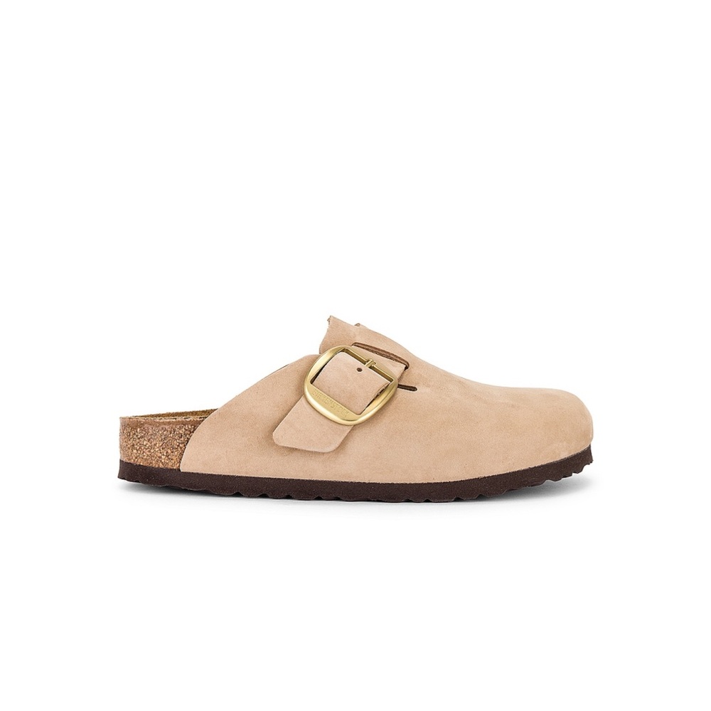 Birkenstock Beige Suede Mule with Gold Buckle - Picture 1 of 3